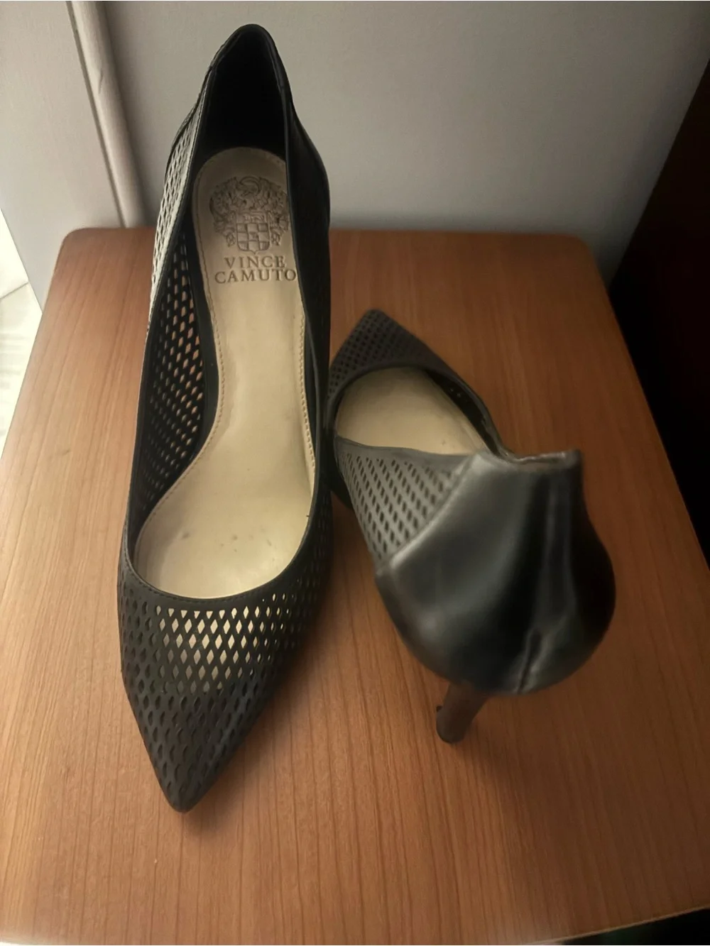 Vince Camuto Black Perforated Pointed-Toe Stiletto Pumps